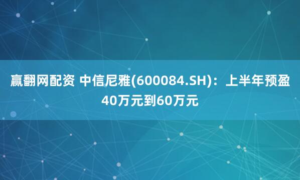 赢翻网配资 中信尼雅(600084.SH)：上半年预盈40万元到60万元